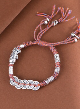 足银手链复古工艺手工编绳小众款