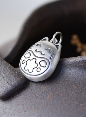 足银复古吊坠配饰猫咪可爱女挂件