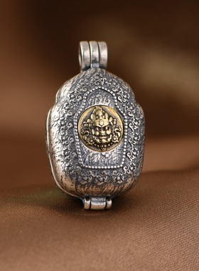 纯银嘎乌盒吊坠黄财神可打开项坠