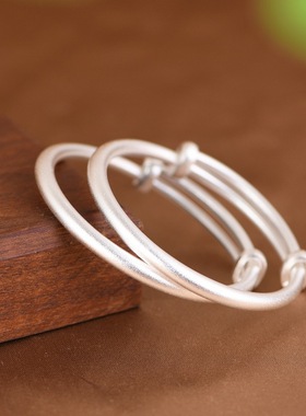 足银手镯光圈可抽拉调节儿童镯子