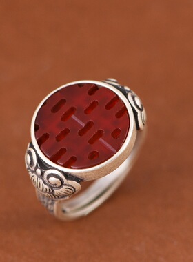 红玛瑙戒指复古工艺小众设计女款