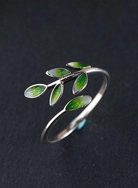 小众女款纯银戒指开口新中式烧蓝