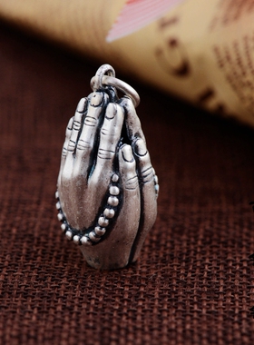 足银复古做旧佛手吊坠民族风女士