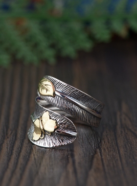 纯银复古比翼双飞S925戒指女款