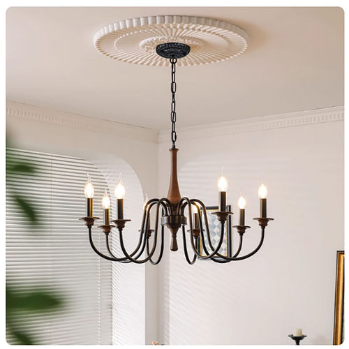 实木蜡烛吊灯美式复古客厅法式楼梯灯欧式餐厅卧室民宿新款中古灯