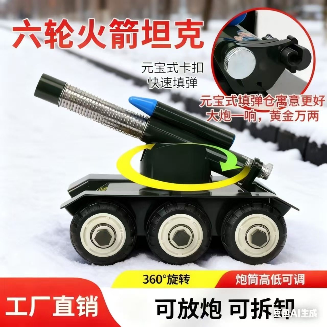 元宝式卡扣坦克大炮意大利炮模型新年礼物玩具摆件桌放鞭炮小炮