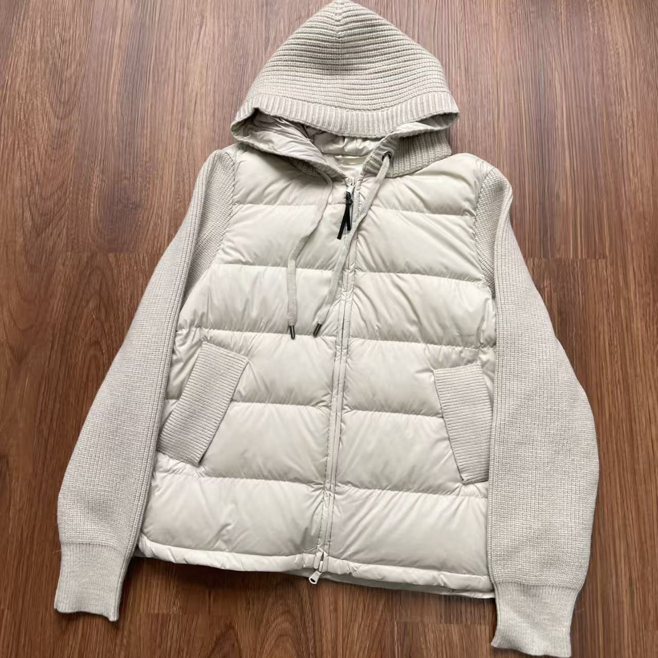 冬季新款羊毛拼针织轻薄款休闲百搭短款外套连帽鹅绒服