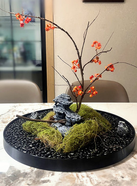 圆形餐桌摆件微景观盆景仿真花艺