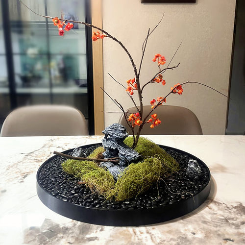 圆形餐桌摆件微景观盆景仿真花艺