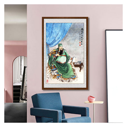 国画关羽画像关圣大帝挂画中式客厅玄关武财神关公夜读春秋装饰画 - 封面