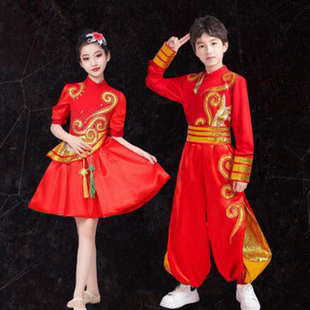 男女童腰鼓打鼓舞灯笼舞蹈服儿童喜庆现代演出服中国风民族快板舞