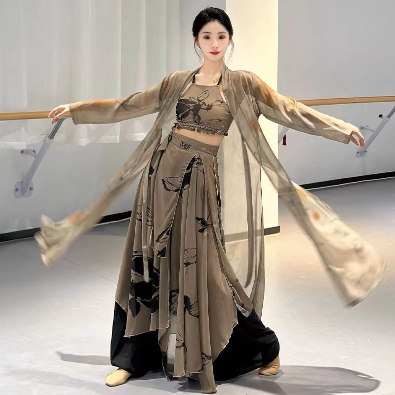 新中式古典舞蹈服古风爵士异域风女身韵飘逸纱衣吊带裙裤练功服套