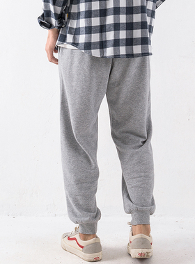 螺纹束脚裤毛圈新款冬季男宽松运动卫裤加绒加厚束脚裤子春秋