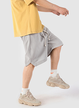 夏季薄款欧美高街抽绳五分裤宽松直筒毛圈运动短裤男流行潮牌