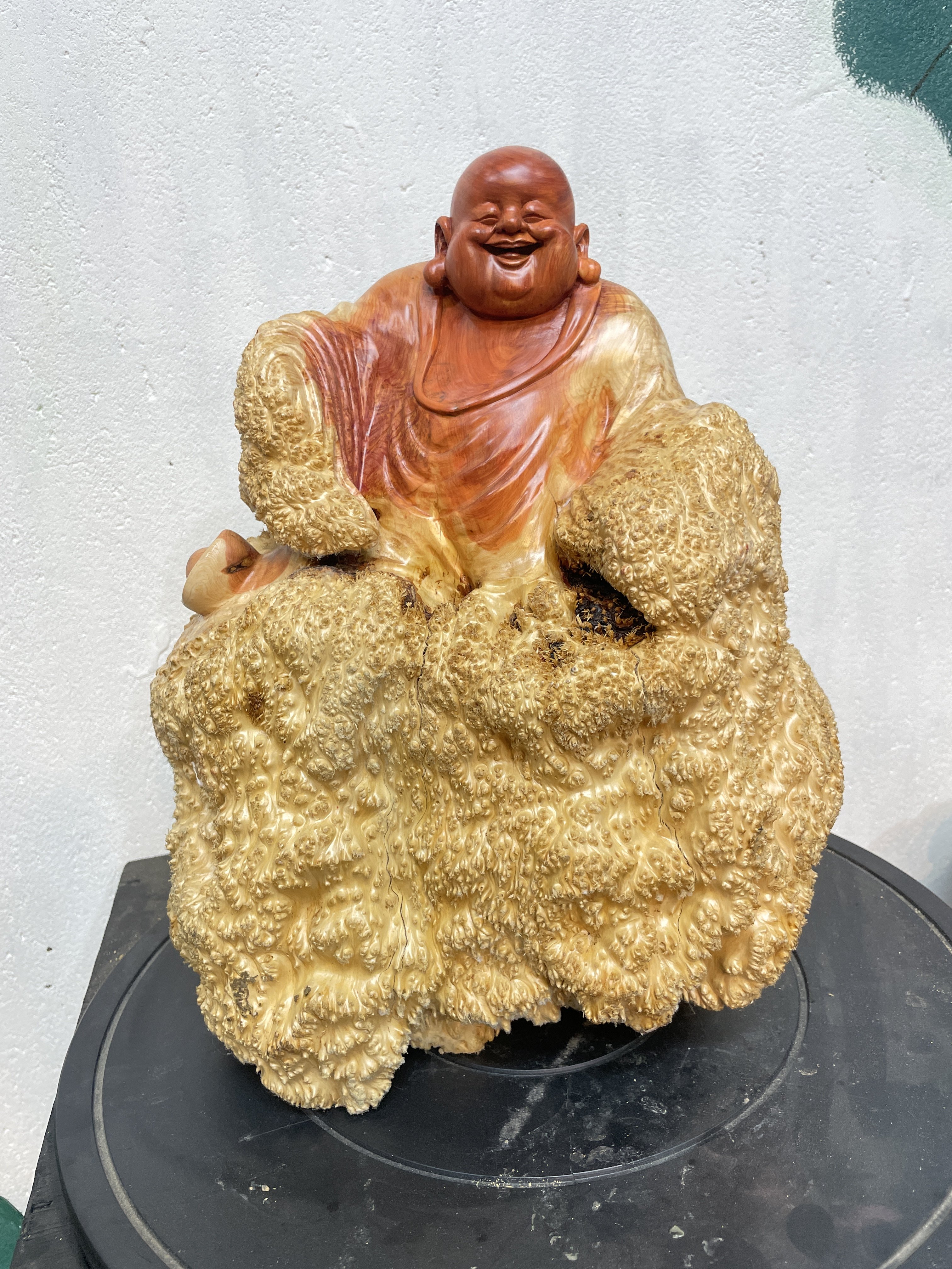 天然根艺根雕木雕柏木血柏树瘤笑口常开弥勒装饰观赏家居办公摆件