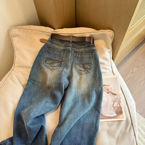 【运补6-8】7695 Q加绒窄版显瘦阔腿裤冬季新柔软高腰宽松牛仔裤