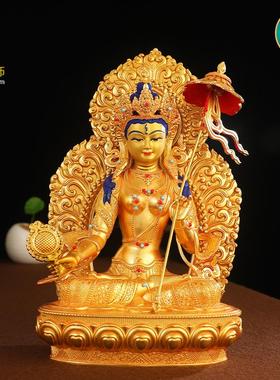 藏传密宗铜鎏金带背光大白伞盖佛像家用室内供奉桌面摆件7寸10寸