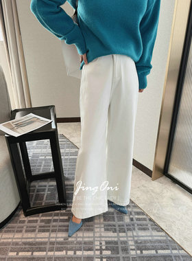 JINGONI内加绒白色直筒裤子女高腰秋冬新款垂感宽松显瘦长裤百搭