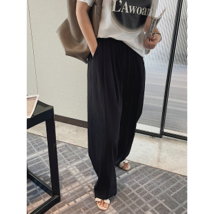 春夏宽松休闲百搭显瘦哈伦韩版 高腰2025新款 潮 子女长裤 垂感阔腿裤