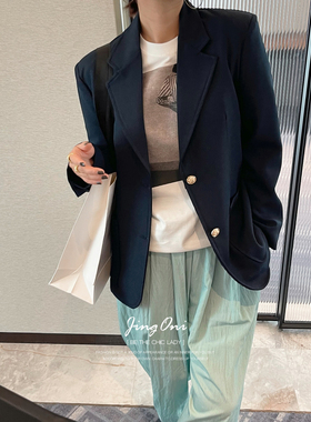 藏青西装外套女上衣2024年春季新款西服韩版气质宽松显瘦时尚休闲