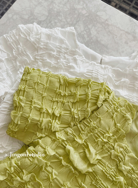 白色压皱短袖衬衫女套头2025年夏季新款短款上衣小个子宽松显瘦潮