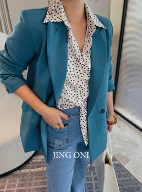 蓝色韩版西装外套女士气质高级感2025年春季新款chic西服宽松显瘦