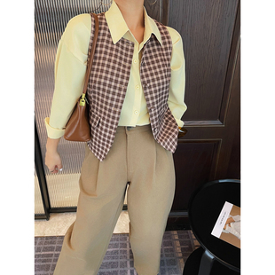 方格子短款马甲外套女上衣2025春夏新款坎肩马夹韩版气质风衣夹克