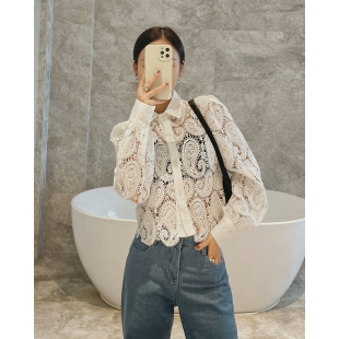 白色上衣设计感打底衫 女薄款 衬衫 2025新款 法式 春季 复古蕾丝风长袖