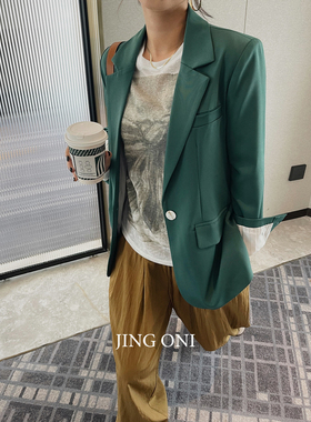 绿色西装外套女士2025年春季新款上衣西服韩版气质显瘦高级感宽松