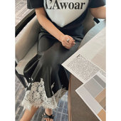 蕾丝醋酸半身裙女高腰2025新款 气质显瘦直筒小个子缎面 宽松中长款