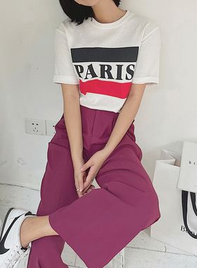 白色字母短袖T恤上衣女士2025年夏季新款小个子韩版chic体恤小衫