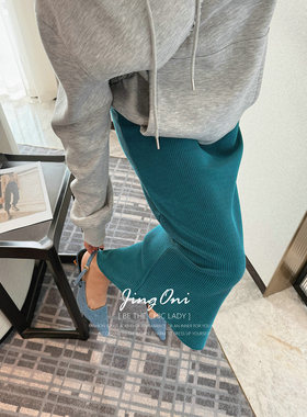 JINGONI灯芯绒松紧高腰半身裙女秋冬新款直筒显瘦中长款纯色百搭