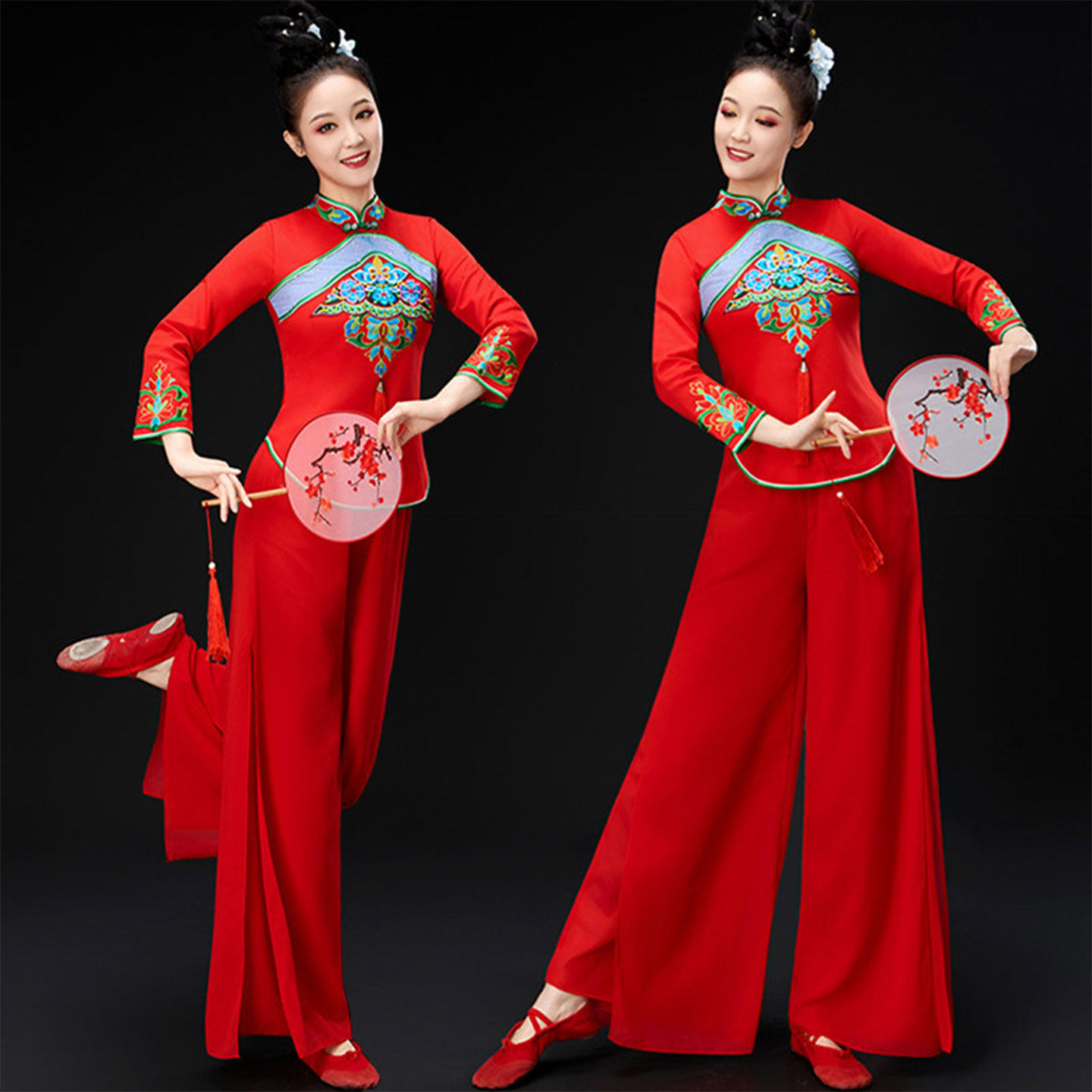 秧歌演出服女成人扇子舞演出服中国风飘逸显瘦胶州秧歌服套装新款