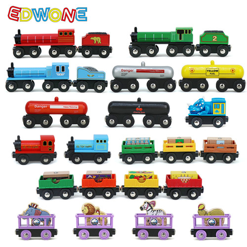 EDWONE木质轨道火车玩具磁力衔接8轮长车兼容brio宜家轨道配件