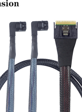 Slimsas SFF8654 8i转2个Minisas HD SFF8643 右弯线束 SAS 8643