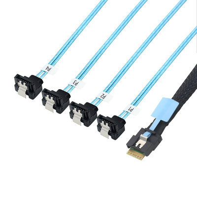 Pcie SlimlineSAS SFF-8654 4i 38P防斜插转4口SATA90度服务器线