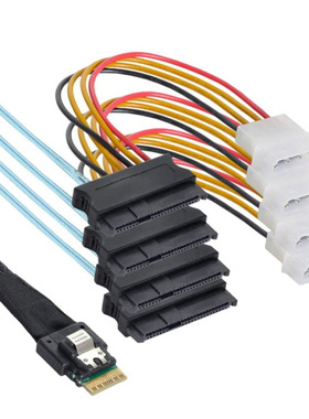 Mini Slim sas SFF-8654 4I转4口8482 带电源硬盘服务器连接线1米