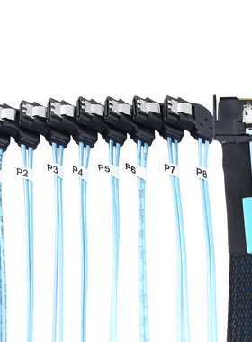 MCIO PCIE Slimline SFF-8654 8I转8个 SATA 7P母左弯硬盘转换线