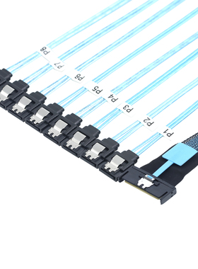 MCIO PCIE SAS SFF-8654 8I转8口SATA 7P母直头硬盘转换线