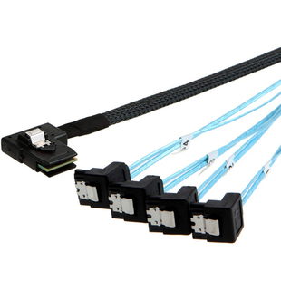 MINI SAS sff-8087左弯转4口SATA 7P母90度服务器 高速连接线