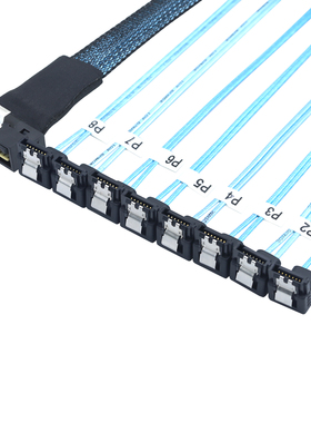 SlimSAS LP Low profile SFF-8654 8I 74P转8个SATA 7P 90度线束