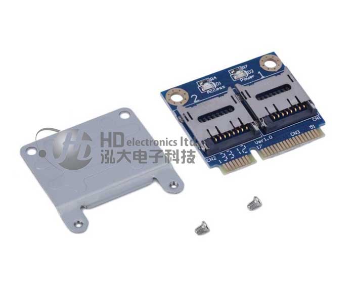 Mini pcie转2 Micro SD转接卡 mini pcie转双TF 笔记本SSD读卡器