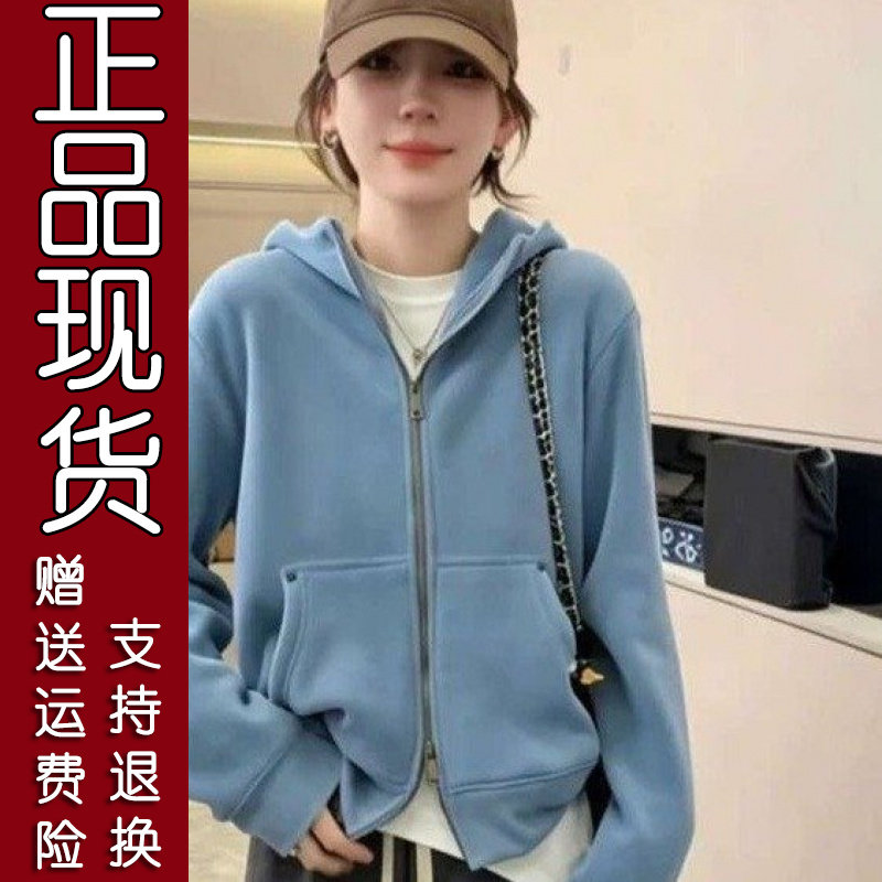 韩系纯色加绒连帽卫衣