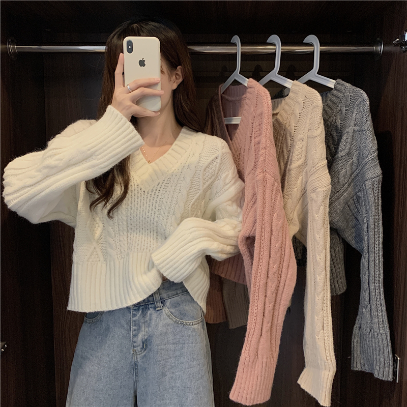 Real price ~ V-neck twist sweater for women loose wear Korean autumn winter 2020 new Pullover