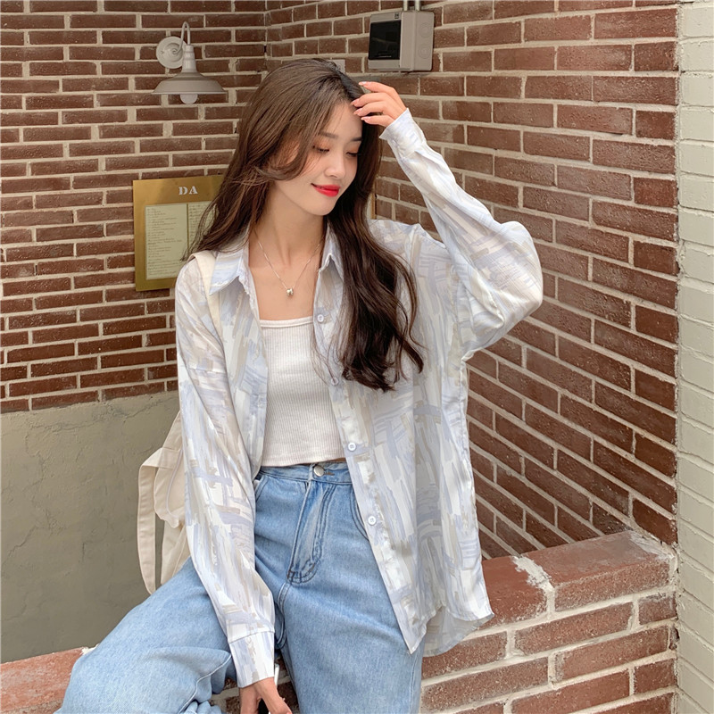 Real price design small majority Shirt New Retro Hong Kong style inside and outside wearing long sleeve sunscreen top