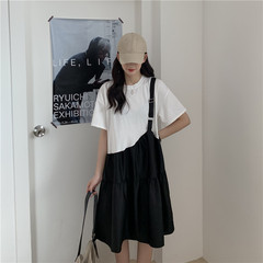 Real price new Korean loose thin medium long fake two pieces of irregular design dress for women