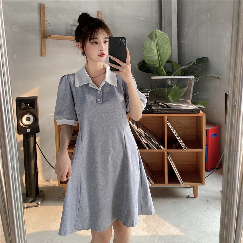 Real price new short sleeve dress women's small loose Korean back hollow Polo skirt