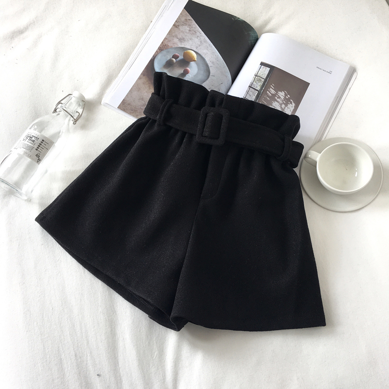 Real price autumn and winter new woollen broad legged shorts women's flower bud high waist versatile thin and thick boots