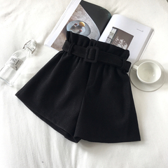 Real price autumn and winter new woollen broad legged shorts women's flower bud high waist versatile thin and thick boots