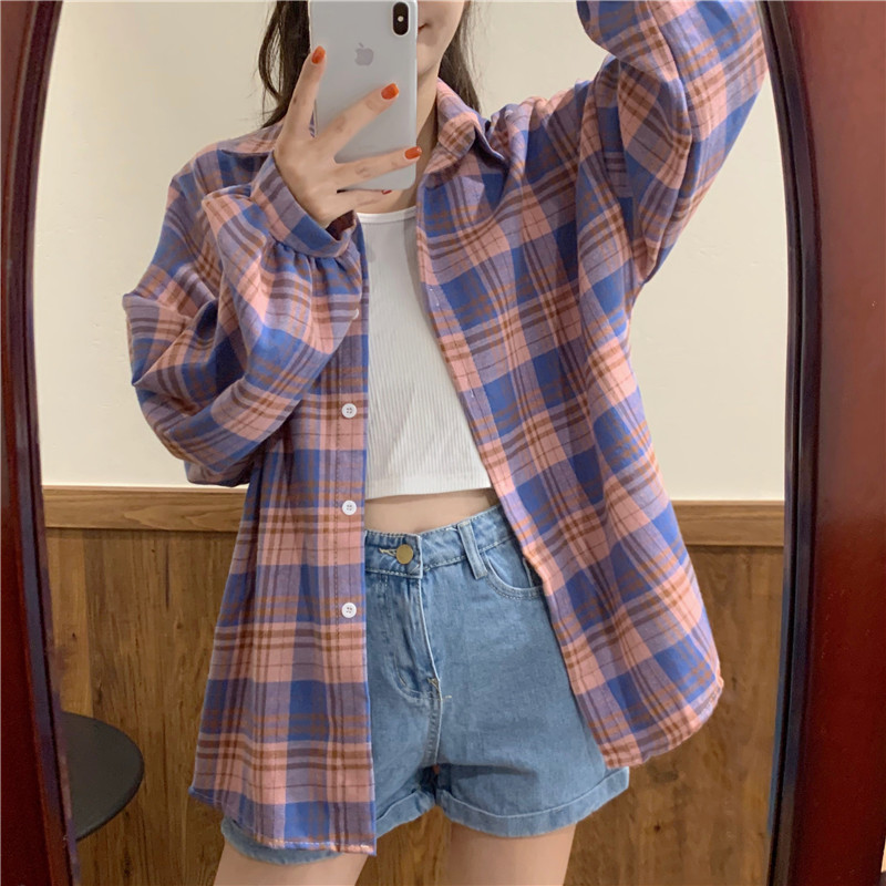 Real price new mid long plaid shirt in spring